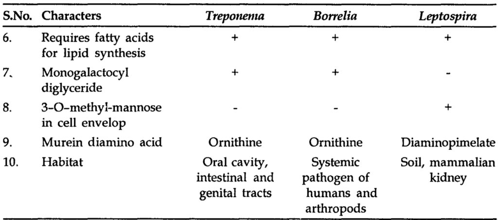 characteristic features of spirochetes in pure culture